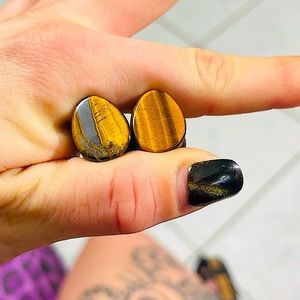 Genuine Tiger Iron Tiger Eye Ear Plugs Flares size 1/2 “ Grade AAA+ Teardrop